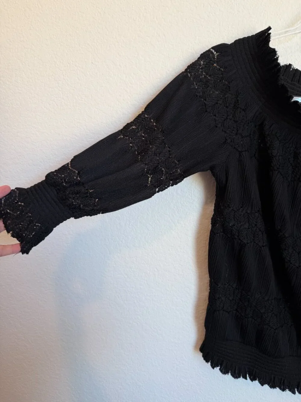 Anthropologie Deletta Riley Black Lace Off the Shoulder Top